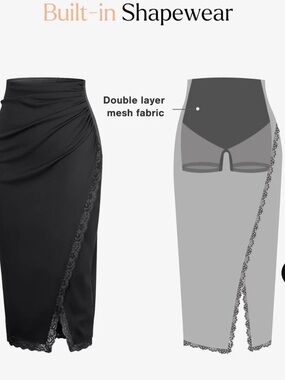 Black Lace-Trim Midi Skirt with Built-In Shapewear